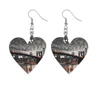 Wooden Brooklyn Bridge Earrings for Women Lightweight Dangle Earrings Ethnic Geometric Heart-Shaped Earring Vintage Retro Jewelry Gift for Daily Wear Wedding Party Graduation