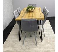 Wooden Brown Dining Table with 6 Grey Velvet Chairs