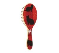 Wooden Brush Black Cat Buffalo Plaid Snowflakes Christmas Paddle Hair Brush For Women Wooden Brush For Hair Growth Wooden Massage Brush