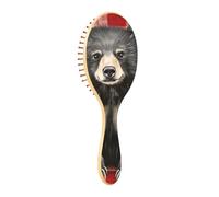 Wooden Brush Black Spectacled Bear Red Buffalo Plaid Check Paddle Hair Brush Wooden Wooden Hair Brushes For Women Brush For Natural Hair