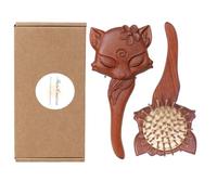 Wooden Brush Carved Fox on Hand Polished Wooden Handle Handmade Wooden Paddle Hair Brush Air Cushion Comb for Men and Women