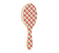 Wooden Brush Cream Merry Christmas Buffalo Plaid Tartan Check Scotland Paddle Hair Brush For Women Wooden Brush Natural Hair Brush
