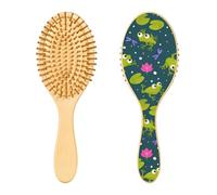 Wooden Brush Funny Frogs Water Lilies Paddle Hair Brush Wooden Wooden Brushes for Hair Wooden Message Brush