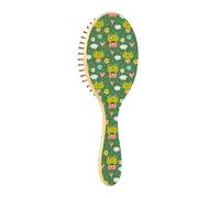Wooden Brush Wood Paddle Brush Wood Brush For Hair Wooden Massage Brush Funny Frogs Pattern Cute Green