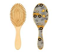 Wooden Brush Yellow Construction Engineering Vehicles Paddle Hairbrush Wood Brush for Hair Massage Hair Brush