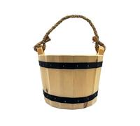 Wooden Bucket 8" x 10" Water Wishing Well Pail with Rope Twine Handle Solid Wood Vintage Style Primitive Planter Handmade in The USA