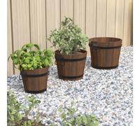 Wooden Bucket Planter Set 3pcs Solid Fir Burned Finish Ø21/17.5/13.5cm w/Metals