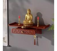Wooden Buddha Altar Shelf Stand, Wall-Mounted Shrine Altar, Thickened Solid Wood, Extendable Pull-out Shelf, Ideal for Meditation and Buddhist Worship(Wall-mounted,S)