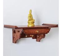 Wooden Buddha Altar - Wall-Mounted Personal Prayer Shrine with Storage Hooks, Meditation Table with Telescopic Tray, Offering Stand for Buddha Statue