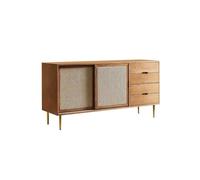 Wooden Buffet Cabinet - Rattan Sliding Door Sideboard for Living Room Kitchen & Entrance - Stylish Storage Solution Tea Cabinet & Home Décor Accent