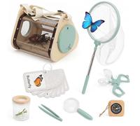 Wooden Bug Catcher Kit for Kids 3-8, 8 PCS Outdoor Explorer Kit with Bug Collector Toy Bugs Card Butterfly Net Magnifying Glass Insect Catcher Tweezers, Bug Catching Kit for Backyard & Camping