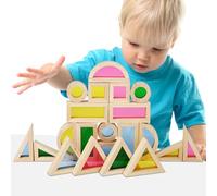Wooden Building Block - Rubber Wood Acrylic 26.5x21.5x5cm | 24-Piece Stacking Blocks | Babey Blocks Educational Toy | Safe Developmental Toy For Kids Learning Play And Daily Fun Use