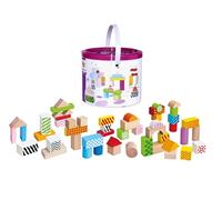 Wooden Building Blocks Construction Set | 50 Colourful Pieces Crafted From Beech Wood | Comes with Storage Can with Shapesorter Lid| Ages 1+