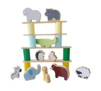 Wooden Building Blocks Set, Educational Stacking Balance Game for Kids, Fine Motor Skill Toys for Boys and Girls, Learning Gift with Colorful Blocks