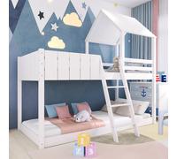 Wooden Bunk Beds 3FT Treehouse Loft Bed Kids Mid-Sleeper Cabin Bed 90x190 White