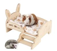 Wooden Bunny Bed - Mighty Sleeping, Sturdy Ramp Stairs, Durable Wood Build, Easy Assembly Structure | for Rabbits Chinchillas Hedgehogs Kittens Hamsters Ferrets Indoor Cage Habitat Nest
