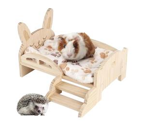 Wooden Bunny Bed - Mighty Sleeping, Sturdy Ramp Stairs, Durable Wood Build, Easy Assembly Structure | for Rabbits Chinchillas Hedgehogs Kittens Hamsters Ferrets Indoor Cage Habitat Nest