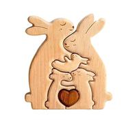 Wooden Bunny Family Puzzle,2-5 Wood Rabbit Easter Personalized Names Hugging Animals Heart Puzzle,Rabbits Sign Decorations for Mothers Mom Dad Members,Birthdays Anniversaries Decor (5 Bunny)