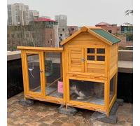 Wooden Bunny Hutch, Outdoor Rabbit Cage with Exclusive Trays and Bottom Wire Mesh, 2-Story Chicken Coop for Small To Medium Animals(Golden yellow)