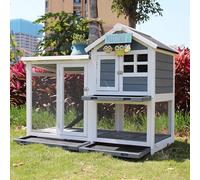 Wooden Bunny Hutch, Outdoor Rabbit Cage with Exclusive Trays and Bottom Wire Mesh, 2-Story Chicken Coop for Small To Medium Animals(Grey)