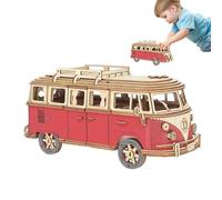 Wooden Bus Jigsaw Puzzle - 30x12x14cm 3D Tour Bus Model, Precision Cut Wooden Pieces, Funny Craft Mount Toy, Exciting Experience Training Puzzle | Happen Hobby for Car Lovers Model Builder Enthusiast