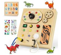 Wooden Busy Board for 1 Year Old, Montessori Gifts for Toddler Boys, LED Switches Busy Boards, Plane Essential Toys for Age 2 3 4 (Battery Excluded)
