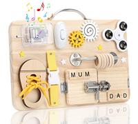 Wooden Busy Board for Toddlers, Handmade Montessori Sensory Activity Toys with Fine Motor Skills, Travel Fidget Board for Early Development and Autism, Christmas Educational Gifts for Girls Boys