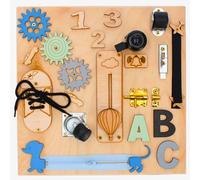 Wooden Busy Board for Toddlers - Montessori Inspired Activity Toy - Sensory Toys for 2 Year Old Boy or Girl, Preschool Toddler Toys, Early Education Board, Travel Play Set for Fun, Gift For Baby