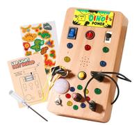 Wooden Busy Board for Toddlers - Sensory Activity Board with Simulated LED Light Switches & Power Outlets, Educational Pretend Play Toy to Develop Fine Motor Skills, Ideal Learning Toy for Kids’ Hands