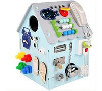 Wooden Busy Board Toy for Toddlers - Interior Storage Space, Music Box, Switches, Sorter, Gears, Clock - Life Skills & Fine Motor Skill Development