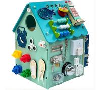 Wooden Busy Board Toy for Toddlers with Interior Storage, Music Box, Switch, Sorter, Gears, and Clock - Life Skills and Fine Motor Skill Learning