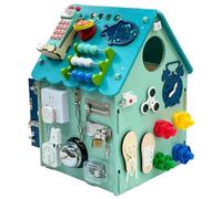 Wooden Busy Board Toy for Toddlers with Storage Space, Music Box, Switch, Sorter, Gears, and Clock for Life Skills and Fine Motor Skill Learning