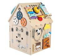 Wooden Busy Board Toy - Switch Sorter Gears Clock for Life Skills & Fine Motor Skill Learning with Interior Storage & Music Box for Christmas & Birthdays