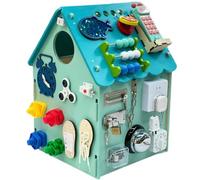 Wooden Busy Board Toy - Switch Sorter Gears Clock for Life Skills & Fine Motor Skill Learning with Interior Storage & Music Box for Christmas & Birthdays