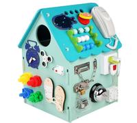 Wooden Busy Board Toy - Switch Sorter Gears Clock for Life Skills & Fine Motor Skill Learning with Interior Storage & Music Box for Christmas & Birthdays