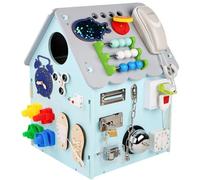 Wooden Busy Board Toy - Switch Sorter Gears Clock for Life Skills & Fine Motor Skill Learning with Interior Storage & Music Box for Christmas & Birthdays