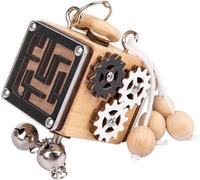 Wooden Busy Cube, 6-In-1 Multifunctional Fidget Activity Cube for Toddlers,Model B