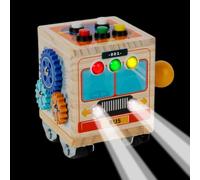 Wooden Busy Cube,LED Bus Sensory Board | Early Educational Activity, Portable Fine Motor Skill Toy For Learning Life Skills