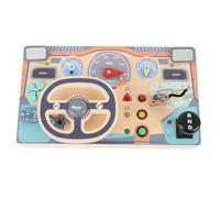Wooden Busy Steering Wheel Educational Pretend Play Driving Toy for Kids Early Learning and Cognitive Development 11.22x6.50x3.54in