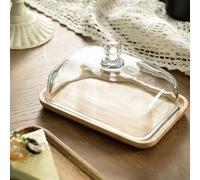 Wooden Butter Dish with Clear Glass Lid - Stylish Rectangular Food Service Display Trays Perfect for Butter Nuts Cheese