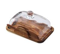 Wooden Butter Dish with Glass Lid - Acacia Wood Butter Dish with Clear Dome, Classic Vintage Wedding Cake Tray, Multi-Purpose Snack Display Plate, Wooden Construction for Serving and Baking