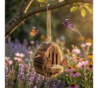 Wooden Butterfly House and Feeder, Hangable Teardrop Bee Hotel with Puddler for Garden Outside, Ladybug Houses Habitat Insect Shelter & Watering Station for Backyard Patio Decoration(1pc)