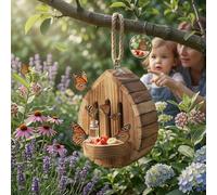 Wooden Butterfly House for Garden, Hanging Butterfly Feeding Station and Bee Hotel, Weatherproof Insect House Habitat with Puddler for Outdoor Yard Decor and Pollinators (4pcs)