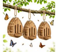 Wooden Butterfly House for Outside,Teardrop-Shaped Garden Habitat and Feeder with Hanging Rope,Weatherproof Natural Nesting Box,Hanging Butterfly Houses for Butterflies,Moths,Lacewings,BackyardDecor