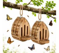 Wooden Butterfly House for Outside,Teardrop-Shaped Garden Habitat and Feeder with Hanging Rope,Weatherproof Natural Nesting Box,Hanging Butterfly Houses for Butterflies,Moths,Lacewings,BackyardDecor