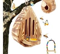Wooden Butterfly House, Hanging Habitat Shelter for Garden Wildlife Insect Nesting, Burnt-Wood Timber Material, Natural Wood Tone (13 * 9.2 * 19cm,khaki-4pcs)