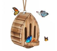 Wooden Butterfly House with Feeder, Hanging Butterfly Habitat for Garden, Natural Nesting Box for Outdoors, Butterflys Puddler & Shelter for Butterflies, Moths, Bees, Rotatable Backdoor