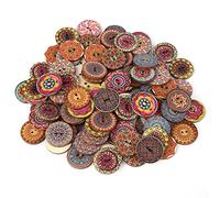 Wooden Buttons for Craft, 100pcs 25mm/1inch Mixed Round Assorted Vintage Buttons Flower Geometric Painting Wood Sewing Button for DIY Handmade Arts Knitting Sewing Decoration