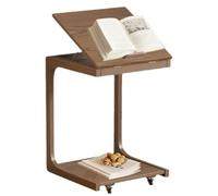 Wooden C End Table Side Table with 2 Lockable 360° Rotating Wheels 3rd ar Adjustable ble Desktop Adjustable Rolling Table for Couch Living Room bedroom walnut color 39 * 40 * 63cm