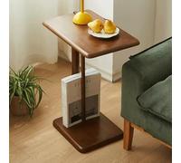 Wooden C-Shaped Side Table with Book Storage - Compact Rectangle End Table - Solid Beech Wood - Natural Finish - Ideal for Small Spaces